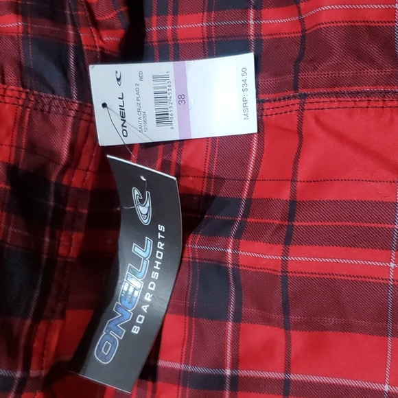 O'Neill Santa Cruz Red Plaid Boardshorts - size 38 - Picture 10 of 12